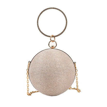 Circular Ring Metal Evening Bag - Silver Round Ball Clutch Purse for Lipstick, Elegant Luxury Wedding Wallet