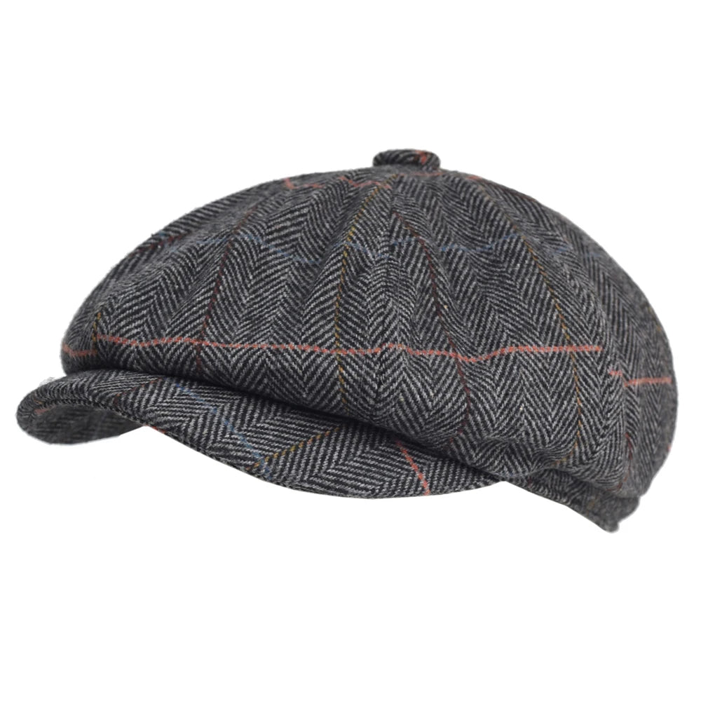 Autumn Winter Wool Herringbone Newsboy Cap – Men's Thick Warm Cabbie Beret, Retro Driver Hat