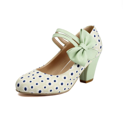 Polka Dot Mary Jane High Heels - Pointed Toe Ankle Strap Pumps, Lolita Cosplay & Party Shoes for Women