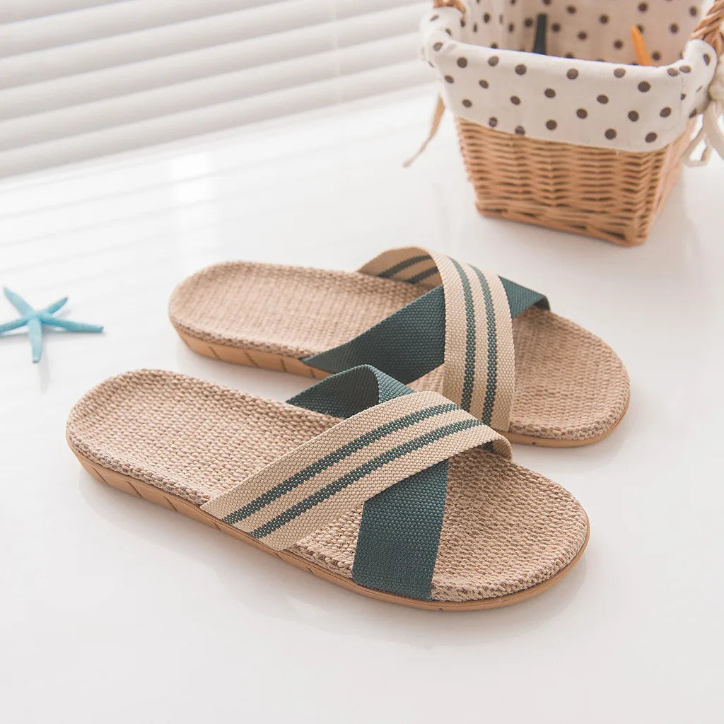 Anti-Slip Linen Flat Slippers