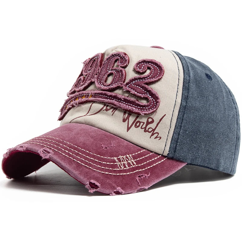 Vintage Washed Cotton 1962 Embroidered Snapback Baseball Cap - Unisex Spring Autumn Hip Hop Hat