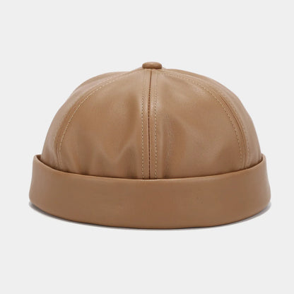 Solid Color PU Leather Landlord Hat – Unisex Retro Melon Cap, Adjustable Autumn Winter Docker Hat