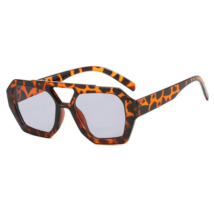 Vintage Square Sunglasses for Women & Men - Thick Frame Double Bridges, Chic Polygon Leopard Blue Eyewear