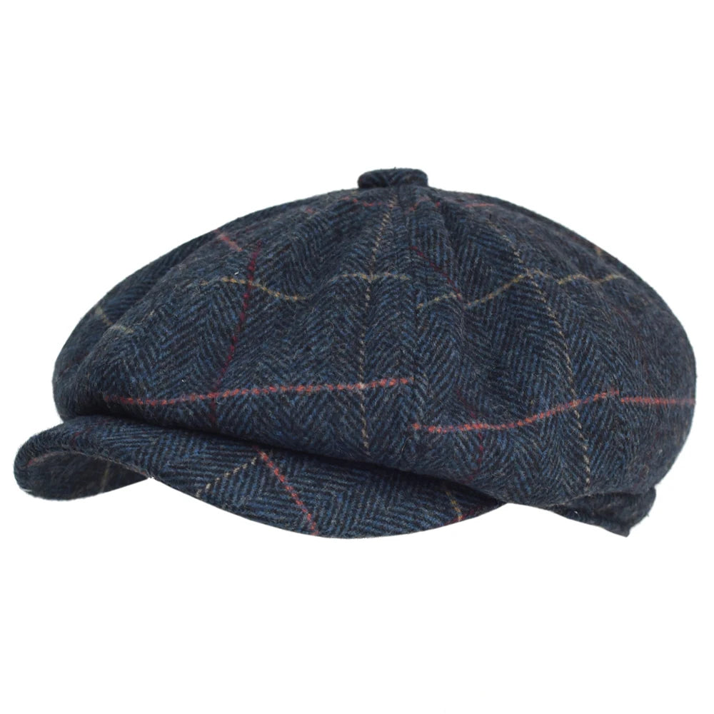 Autumn Winter Wool Herringbone Newsboy Cap – Men's Thick Warm Cabbie Beret, Retro Driver Hat