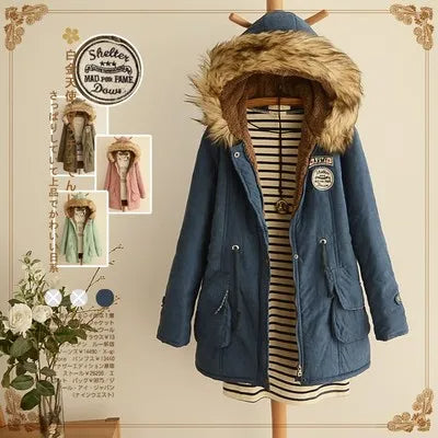 2025 Japanese Autumn/Winter Cotton Coat for Women Plus Velvet Thick Slim Fit Long Cotton Jacket