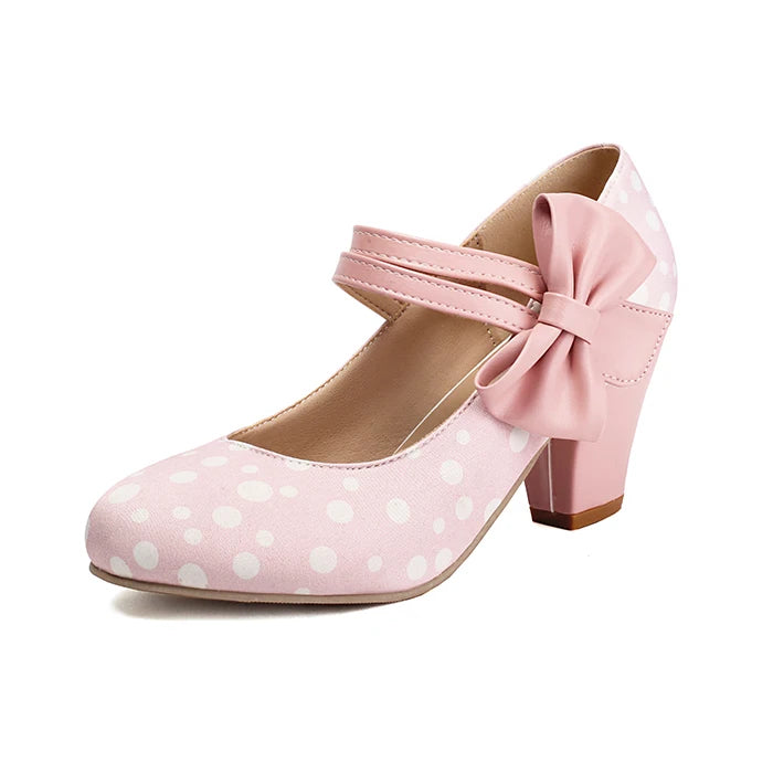 Polka Dot Mary Jane High Heels - Pointed Toe Ankle Strap Pumps, Lolita Cosplay & Party Shoes for Women