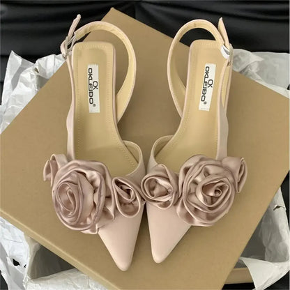 Designer Pointed Toe Mules - Floral Sexy Dress Sandals & Slippers for Women, French Style Spring Shoes