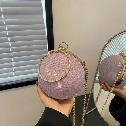 Circular Ring Metal Evening Bag - Silver Round Ball Clutch Purse for Lipstick, Elegant Luxury Wedding Wallet