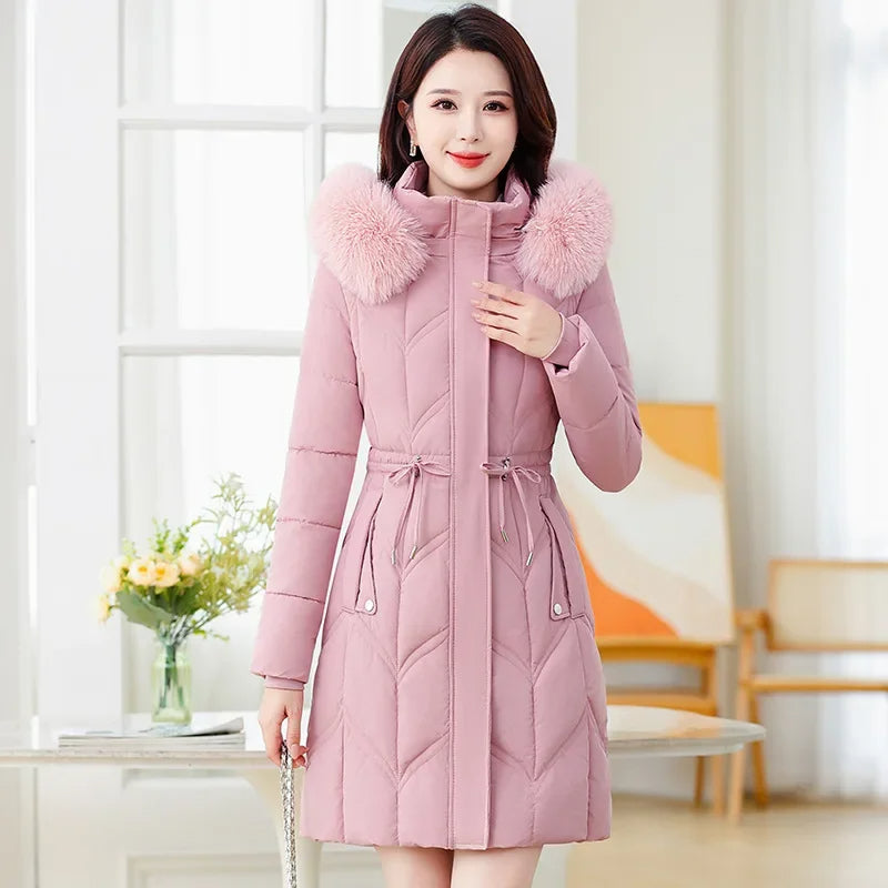 2025 Women's Down Cotton Jacket Mid-Length Slim Fit High-End Loose Winter Parka Coat