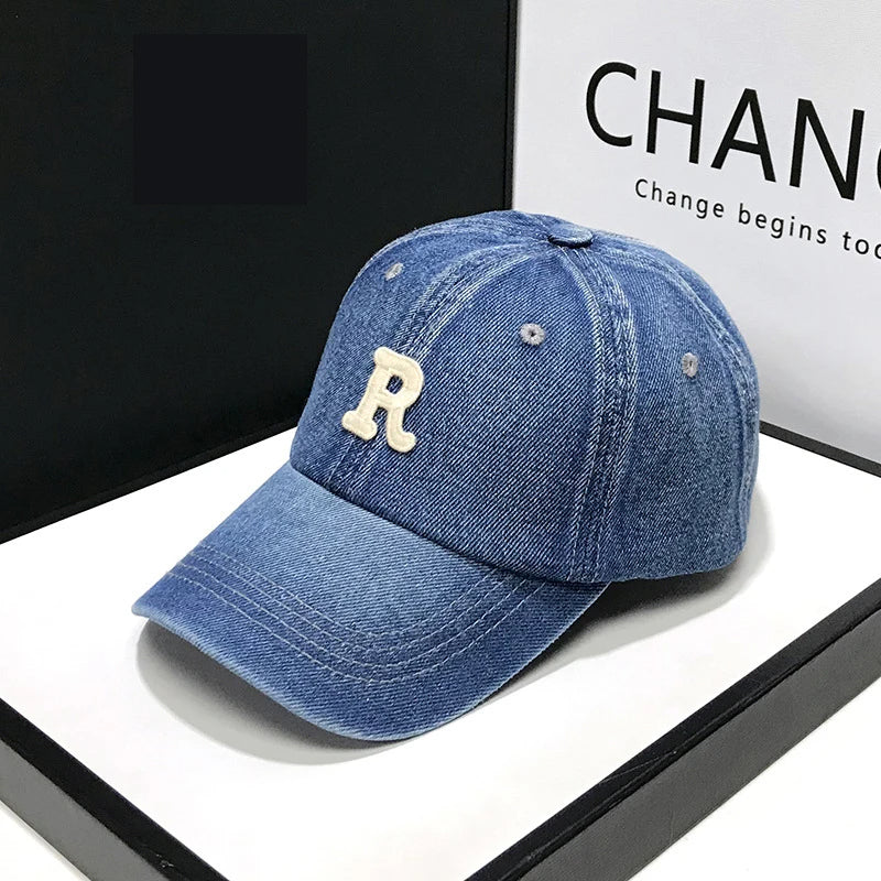 Denim Letter C Baseball Cap – Casual 100% Cotton Unisex Hat for Spring & Summer