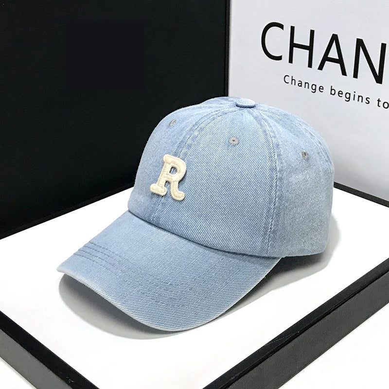 Denim Letter C Baseball Cap – Casual 100% Cotton Unisex Hat for Spring & Summer