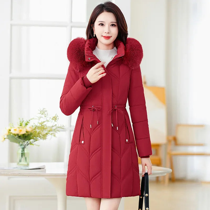 2025 Women's Down Cotton Jacket Mid-Length Slim Fit High-End Loose Winter Parka Coat