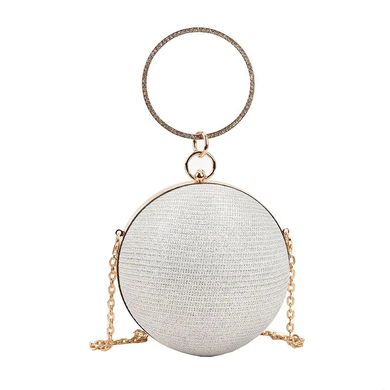 Circular Ring Metal Evening Bag - Silver Round Ball Clutch Purse for Lipstick, Elegant Luxury Wedding Wallet