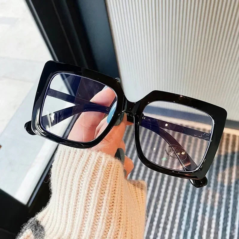 Big Square Frame Blue Light Glasses - Trendy Transparent Computer Eyewear for Women