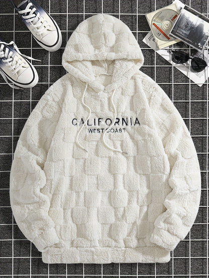 Men's Plush Fleece Hoodie – Cozy California Westcoast Sweatshirt, Thick & Warm Checkered Pullover for Fall & Winter