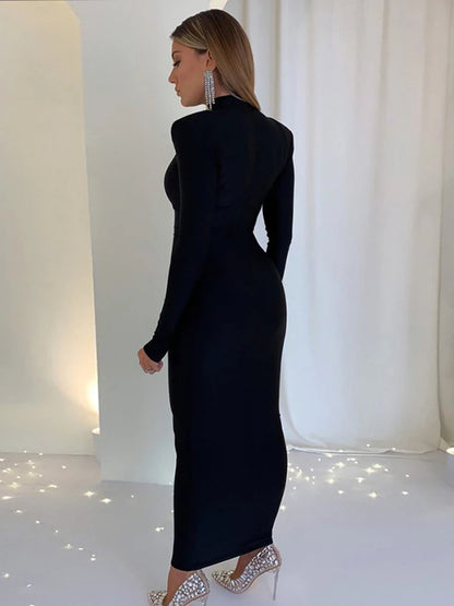 Turtleneck Long Sleeve Elegant Skinny Maxi Dress