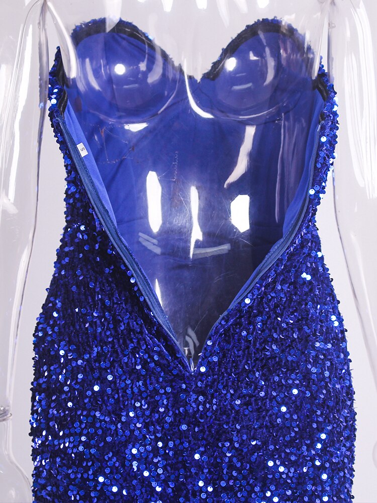 Women's Elegant Royal Blue Strapless Sleeveless Mermaid Dress