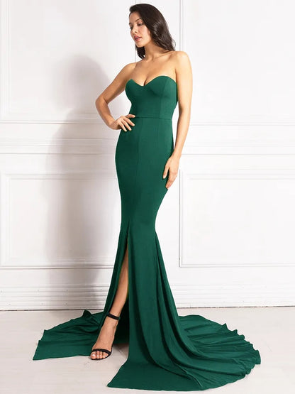 Sexy Strapless Front Slit Bare Maxi Mermaid Dress