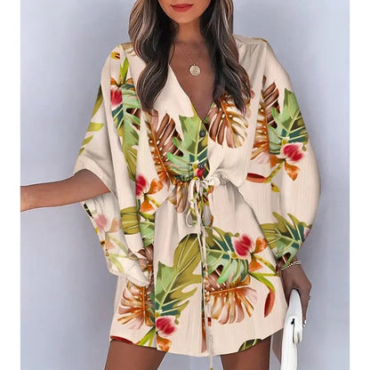 Women's Spring Floral Batwing Sleeve Sexy Mini Dress